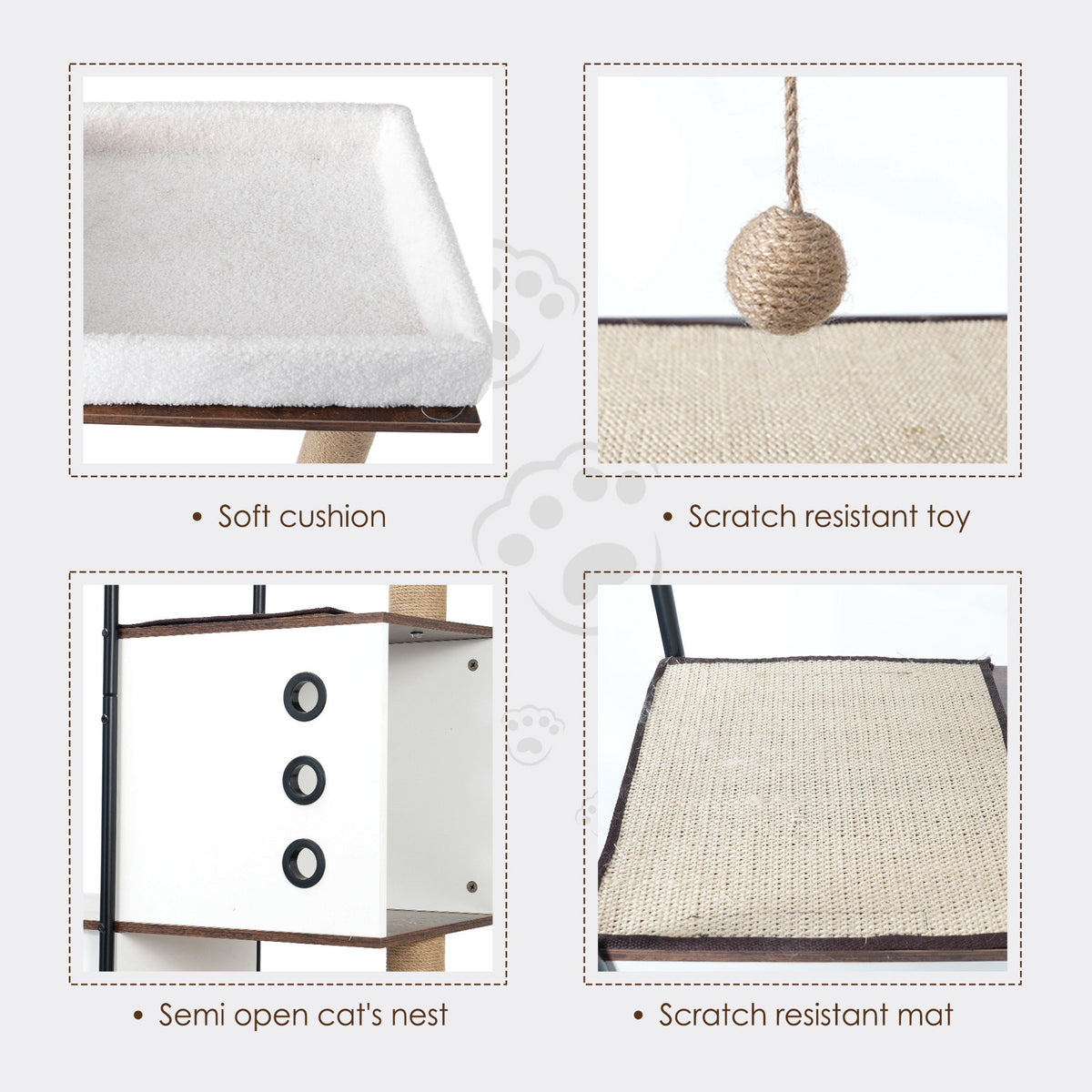 White and rustic brown cat tree — construction details