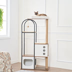 White and rustic brown cat tree — room angle