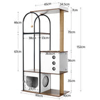 White and rustic brown cat tree — overall dimensions in centimeters