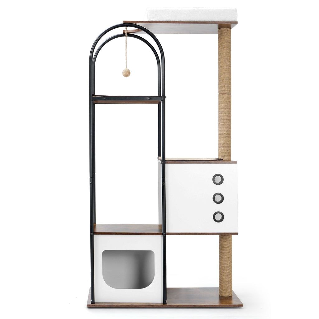 White and rustic brown cat tree — alternate product view