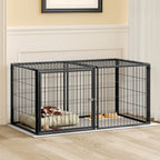 Black modular indoor dog kennel — room placement