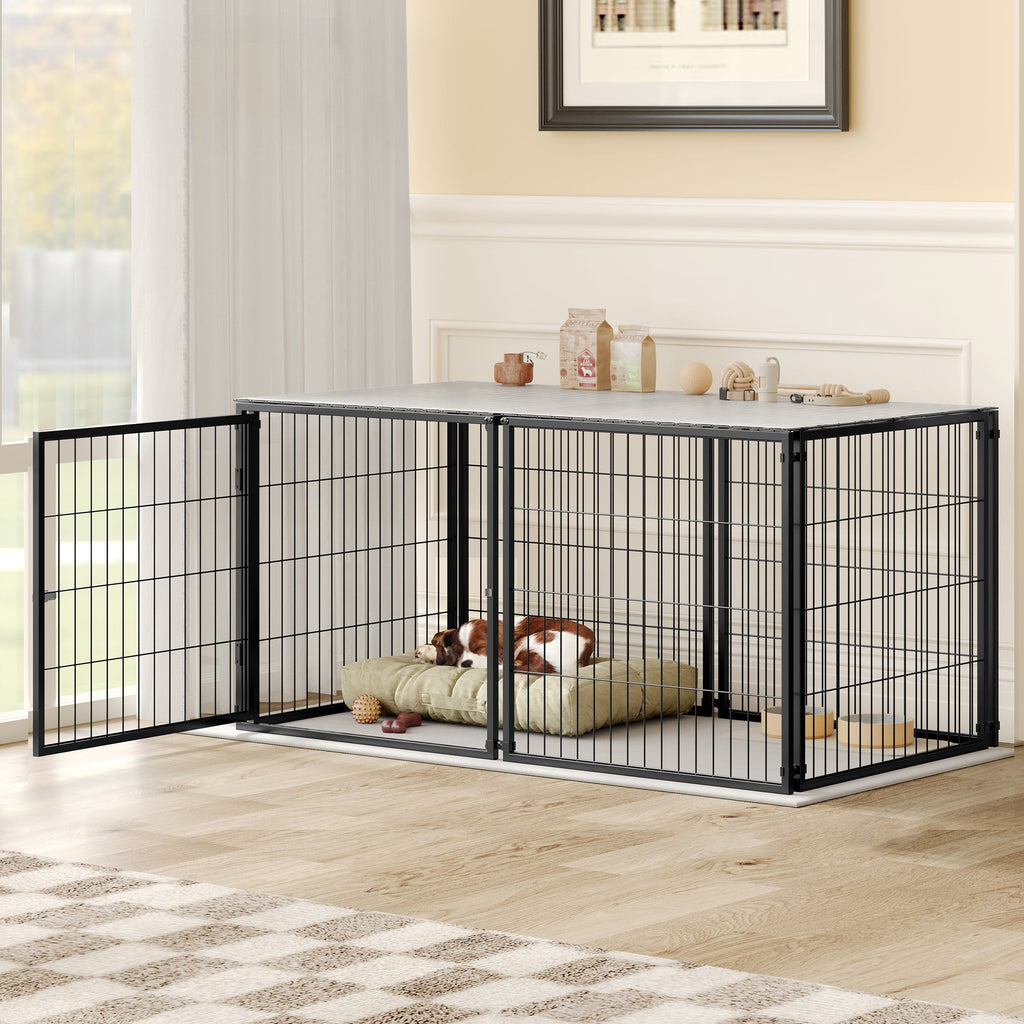 Black modular indoor dog kennel — indoor kennel view