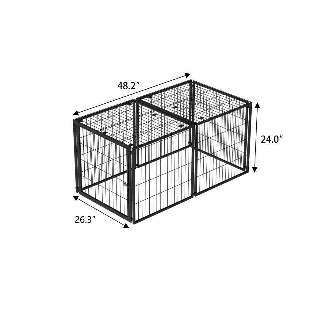 Black modular indoor dog kennel — supplier dimension diagram