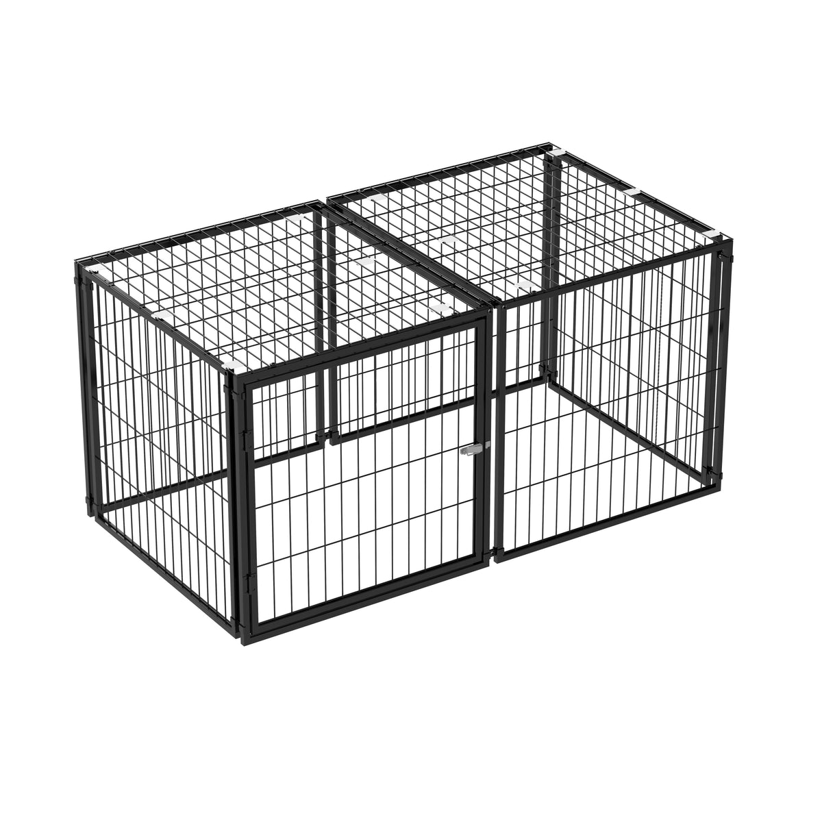 Black modular indoor dog kennel — covered product view