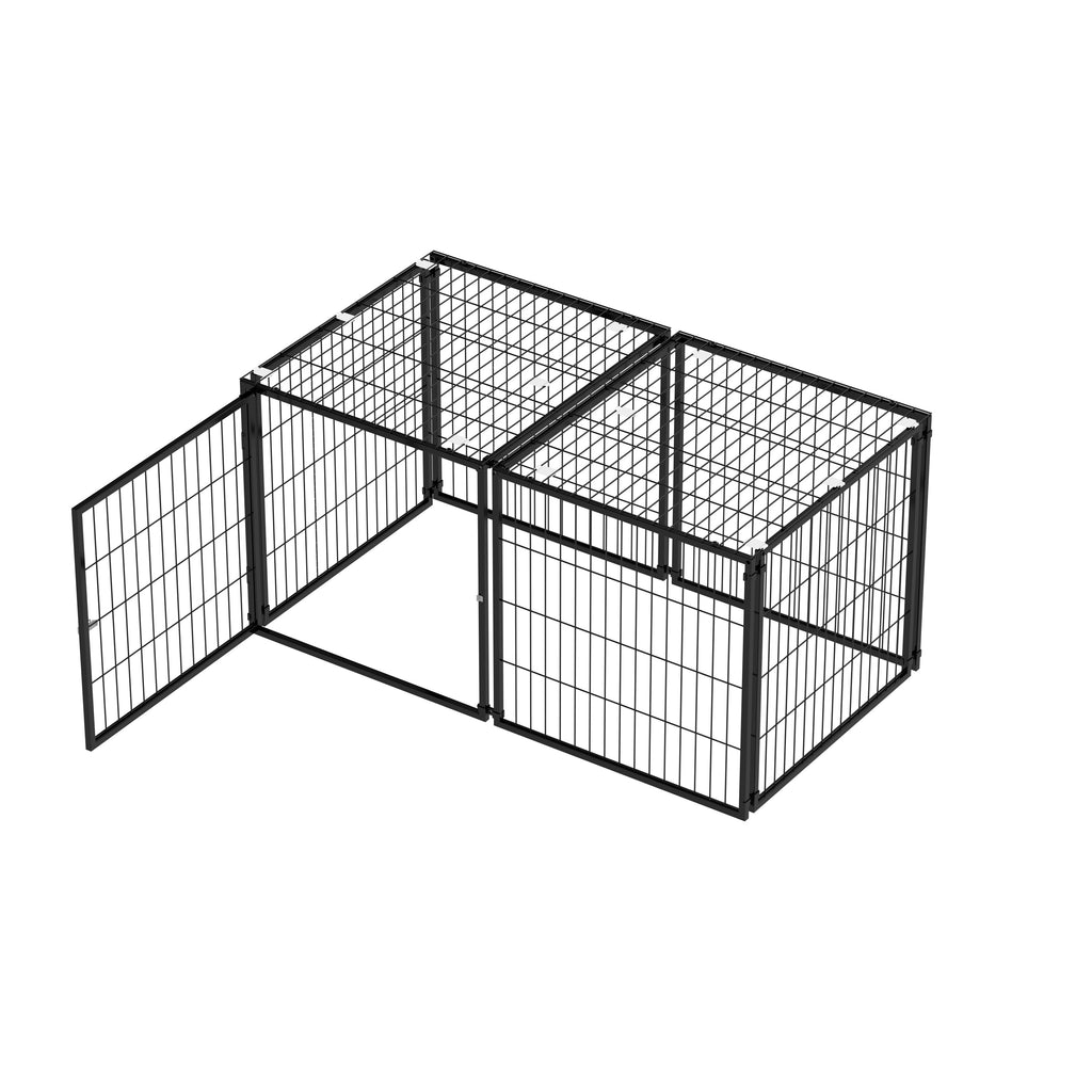 Black modular indoor dog kennel — frame arrangement