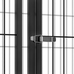 Black modular indoor dog kennel — door latch