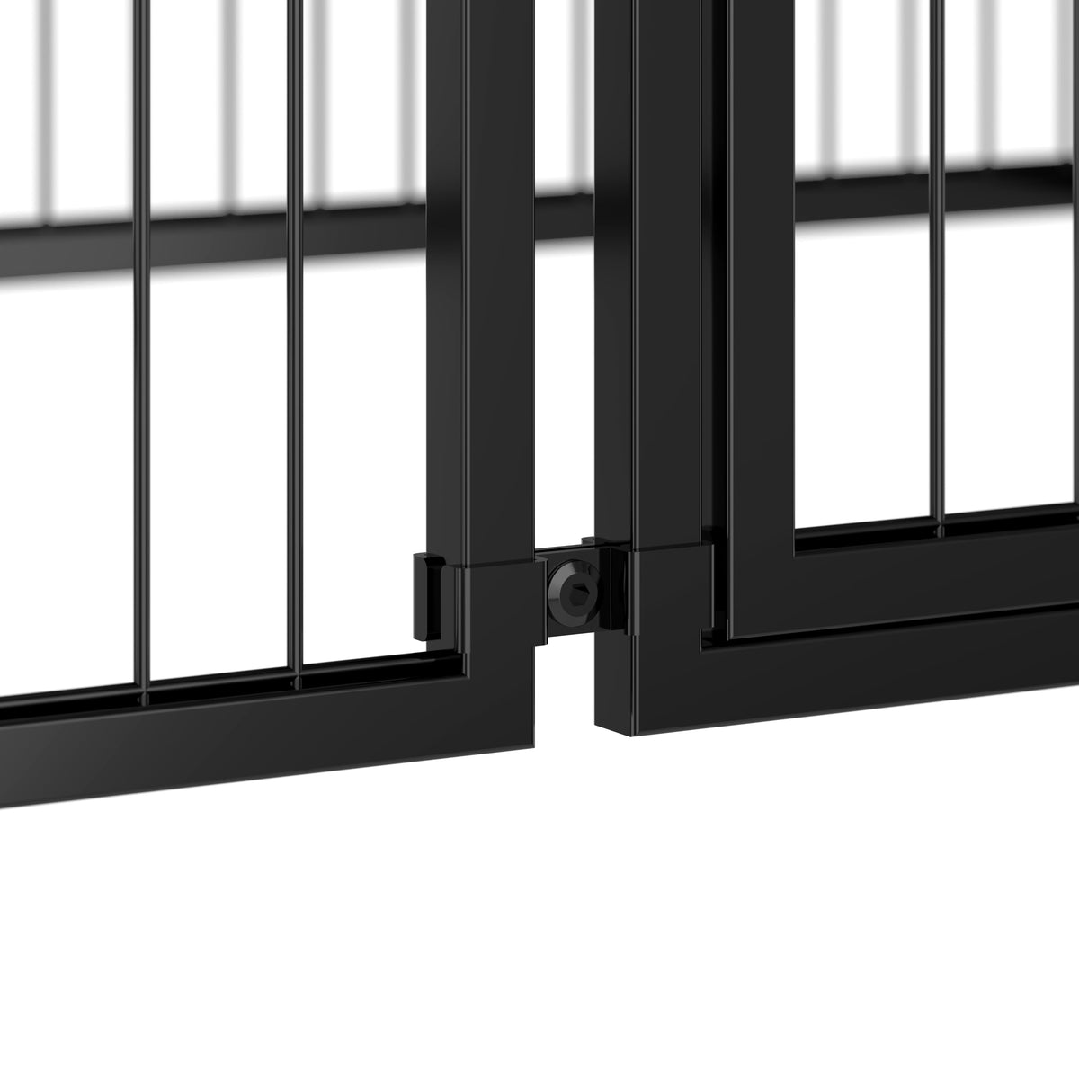 Black modular indoor dog kennel — hinge detail