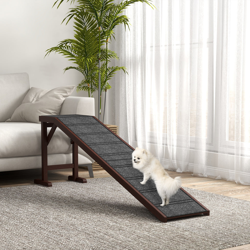 Wooden dog ramp in living room