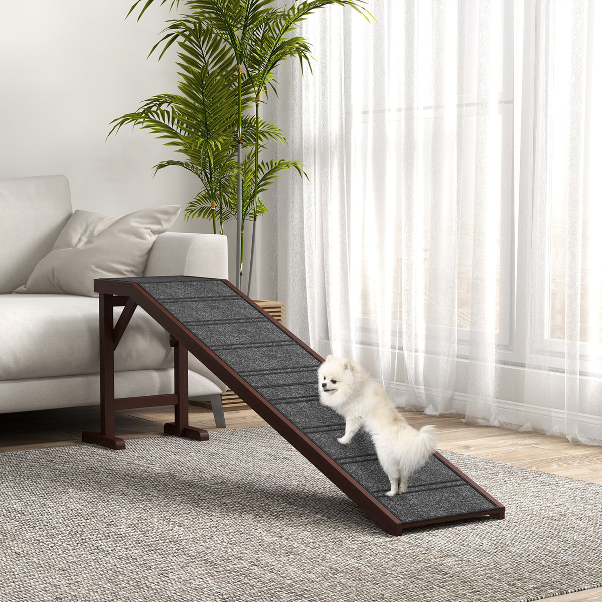 Wooden dog ramp in living room