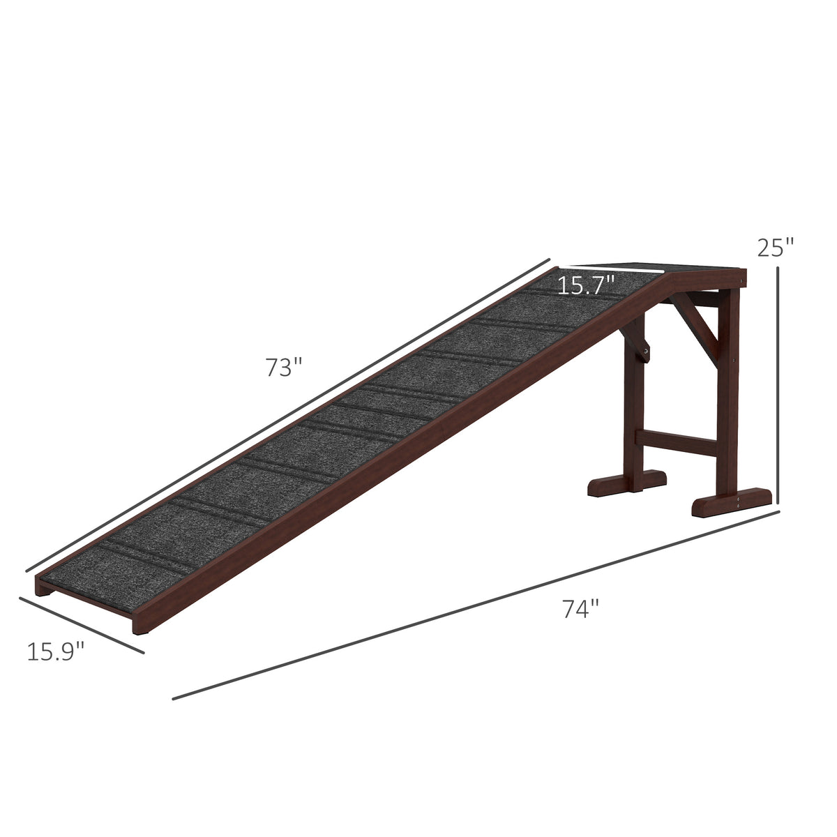 Wooden pet ramp overall and walking-surface dimensions