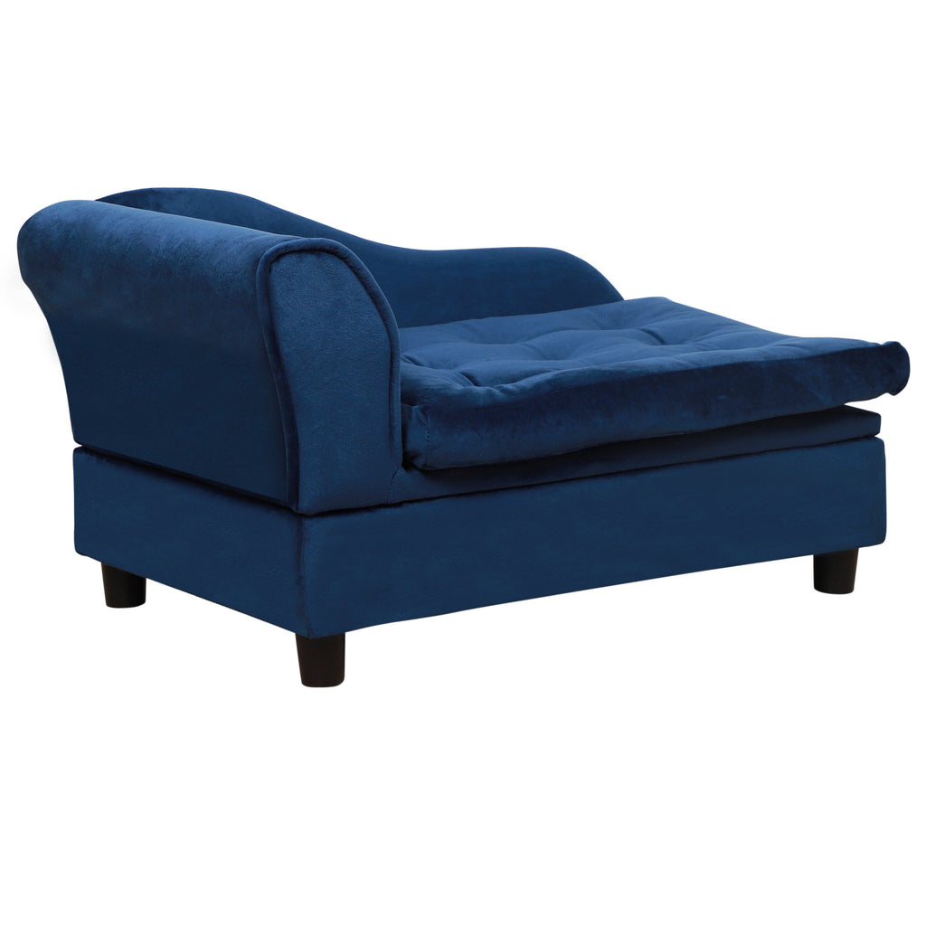Blue pet sofa cushion and curved arm