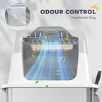 White enclosed stainless steel litter box — deodorizer compartment