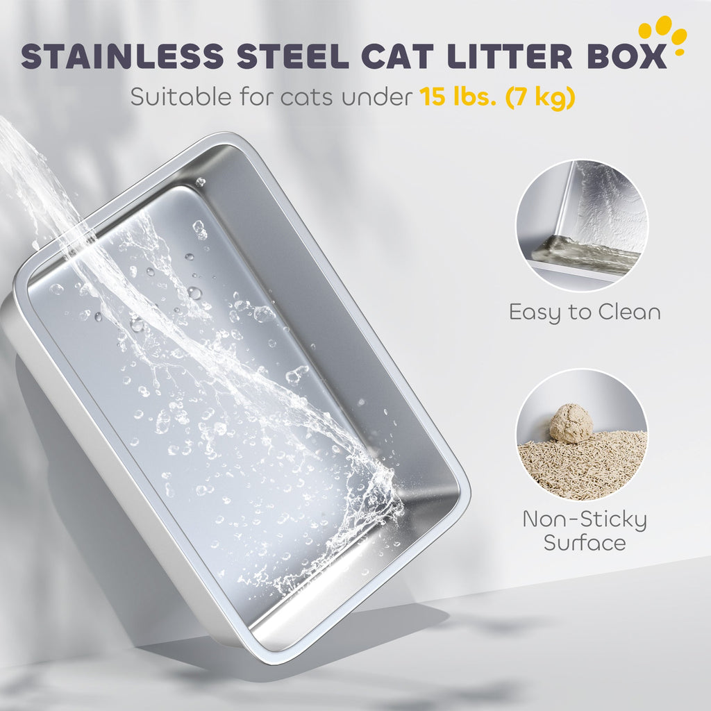 White enclosed stainless steel litter box — stainless steel tray