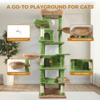 68-Inch Green Cat Tree with Hammocks — perches, hammocks and condos