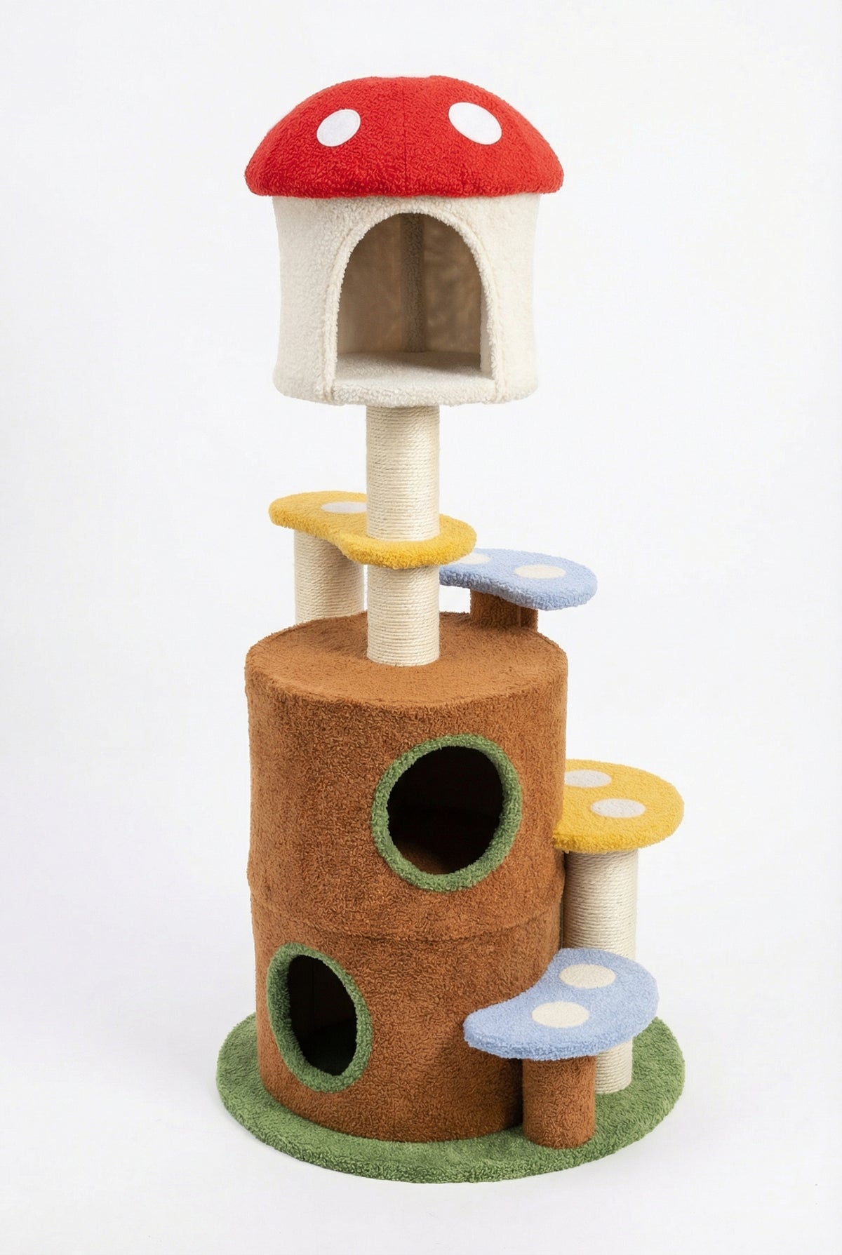 Mushroom cat tree with colorful stepping platforms