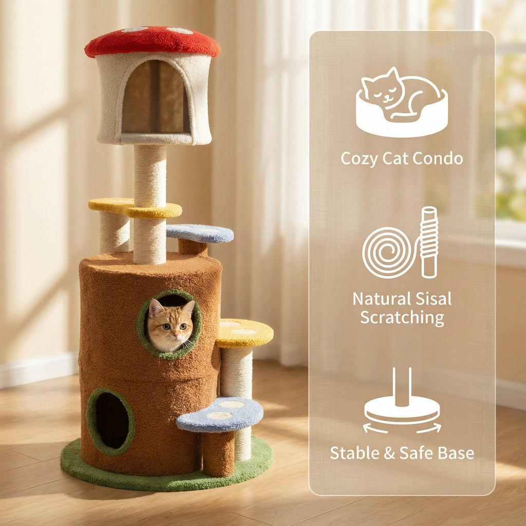 Upper condo and sisal scratching post features