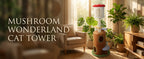 Woodland-style mushroom cat tree indoors