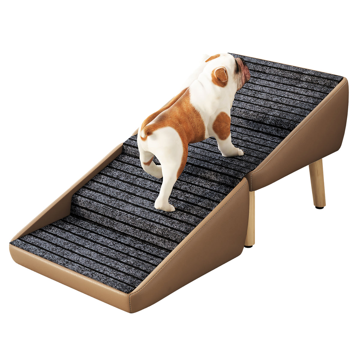 Extended pet stairs with small dog