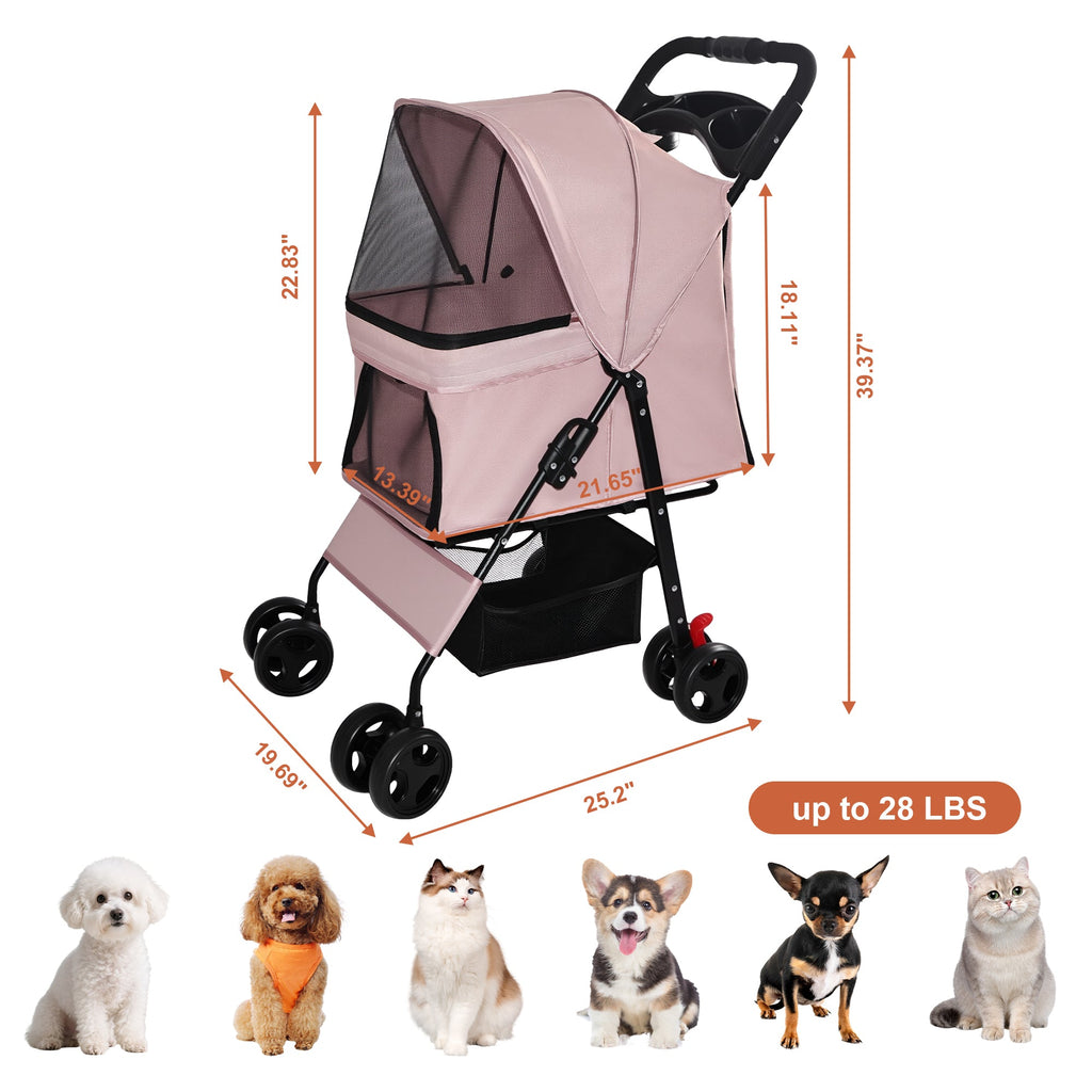 Pink folding pet stroller — overall dimensions