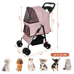 Pink folding pet stroller — overall dimensions