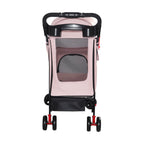 Pink folding pet stroller — rear view