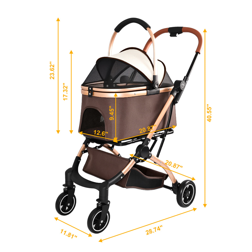 2-in-1 Folding Pet Stroller Khaki — overall dimensions