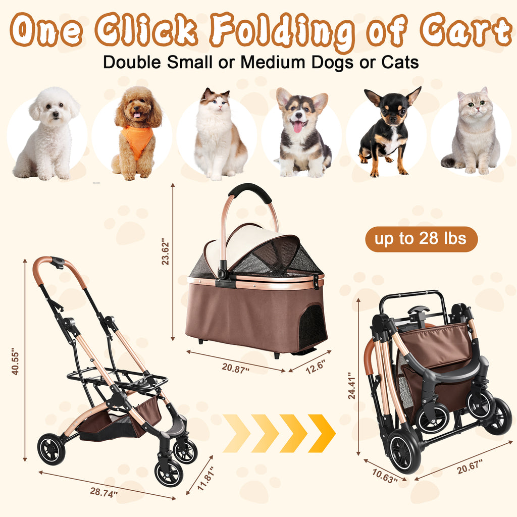 2-in-1 Folding Pet Stroller Khaki — folding frame and basket