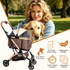 2-in-1 Folding Pet Stroller Khaki — pet stroller in use