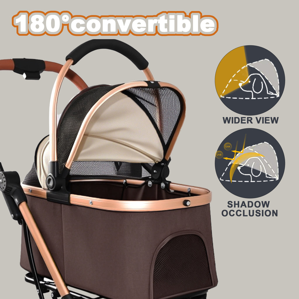 2-in-1 Folding Pet Stroller Khaki — adjustable canopy