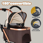 2-in-1 Folding Pet Stroller Khaki — adjustable canopy