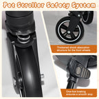 2-in-1 Folding Pet Stroller Khaki — front suspension and foot brake
