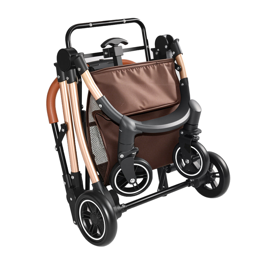 2-in-1 Folding Pet Stroller Khaki — folded frame