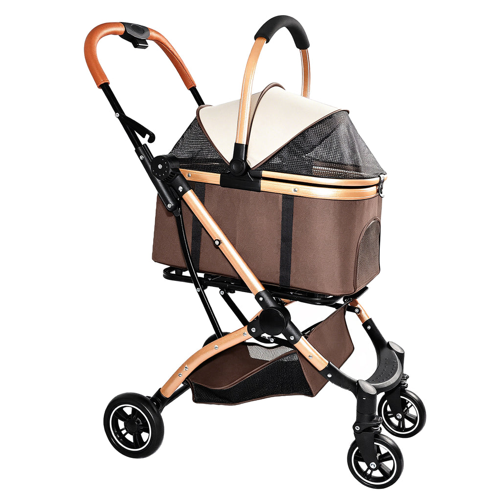 2-in-1 Folding Pet Stroller Khaki — front product view