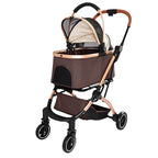2-in-1 Folding Pet Stroller Khaki — side three-quarter view