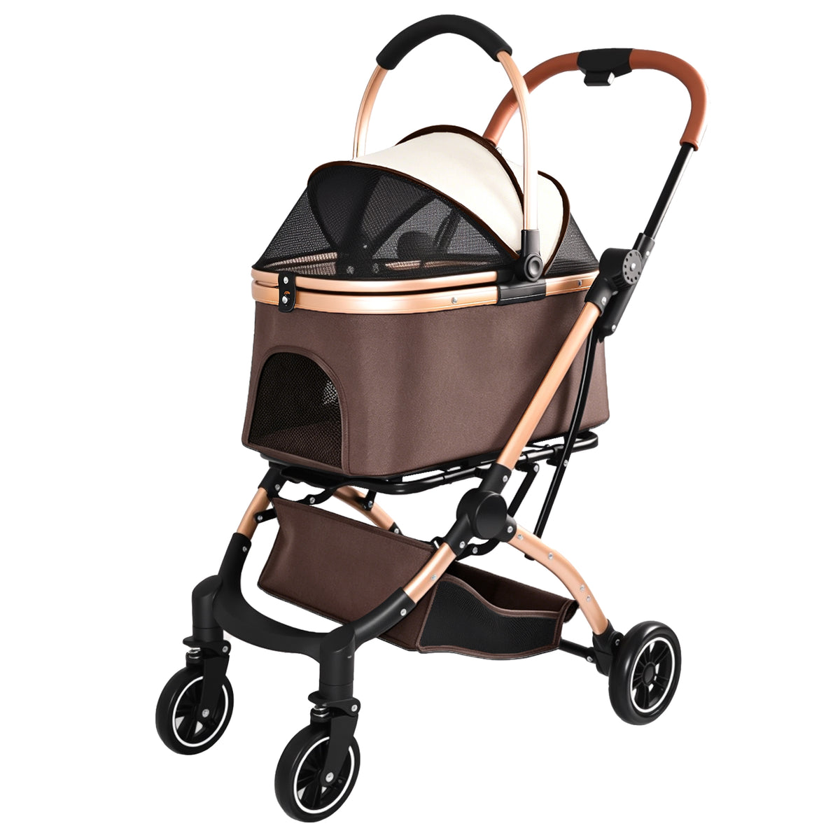 2-in-1 Folding Pet Stroller Khaki — carrier on frame