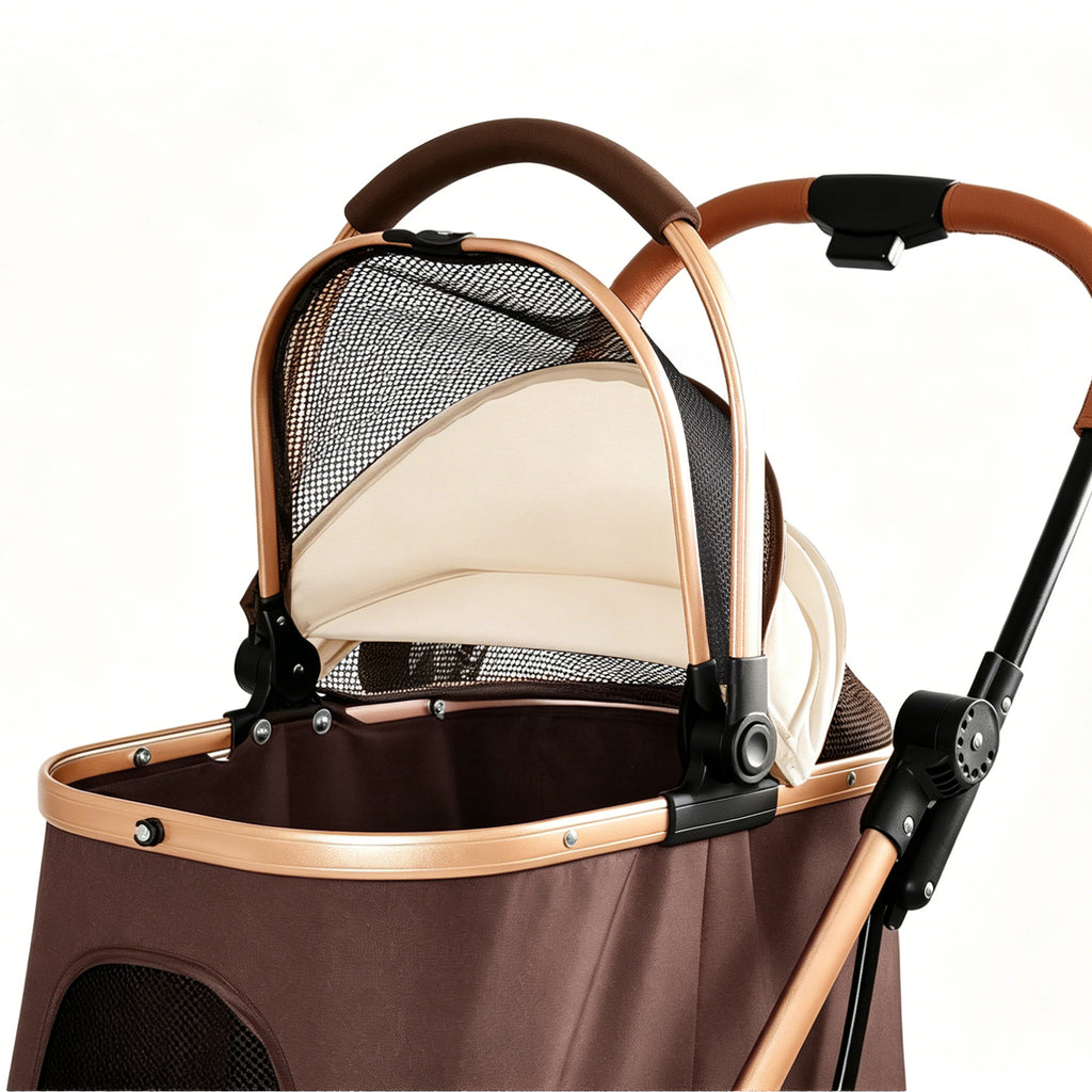 2-in-1 Folding Pet Stroller Khaki — canopy handle detail