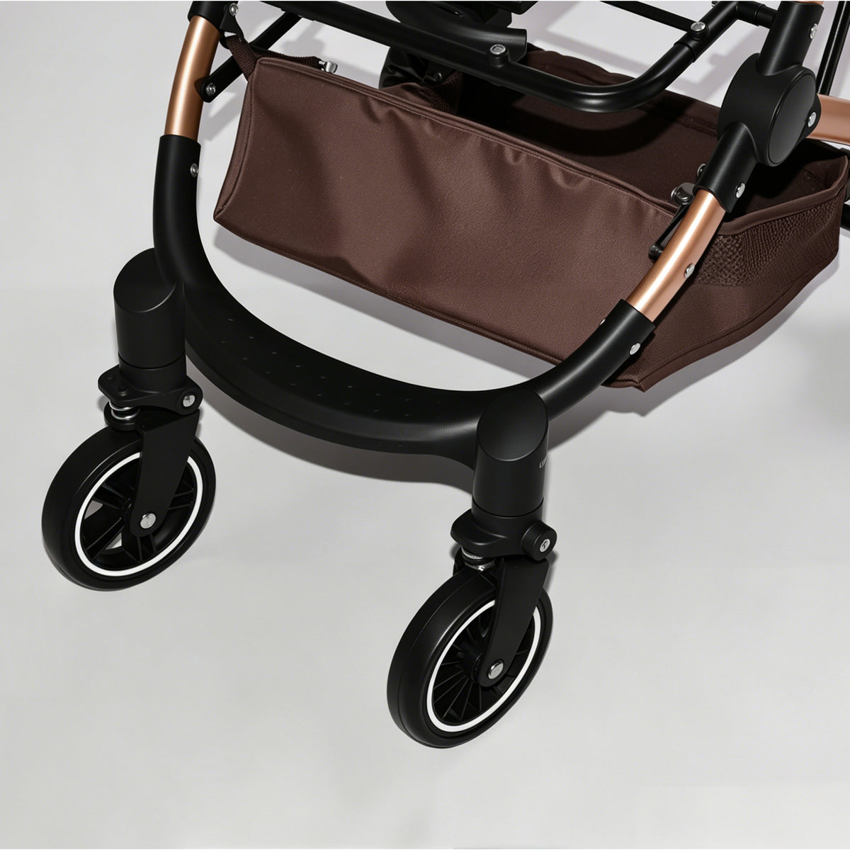 2-in-1 Folding Pet Stroller Khaki — lower storage basket