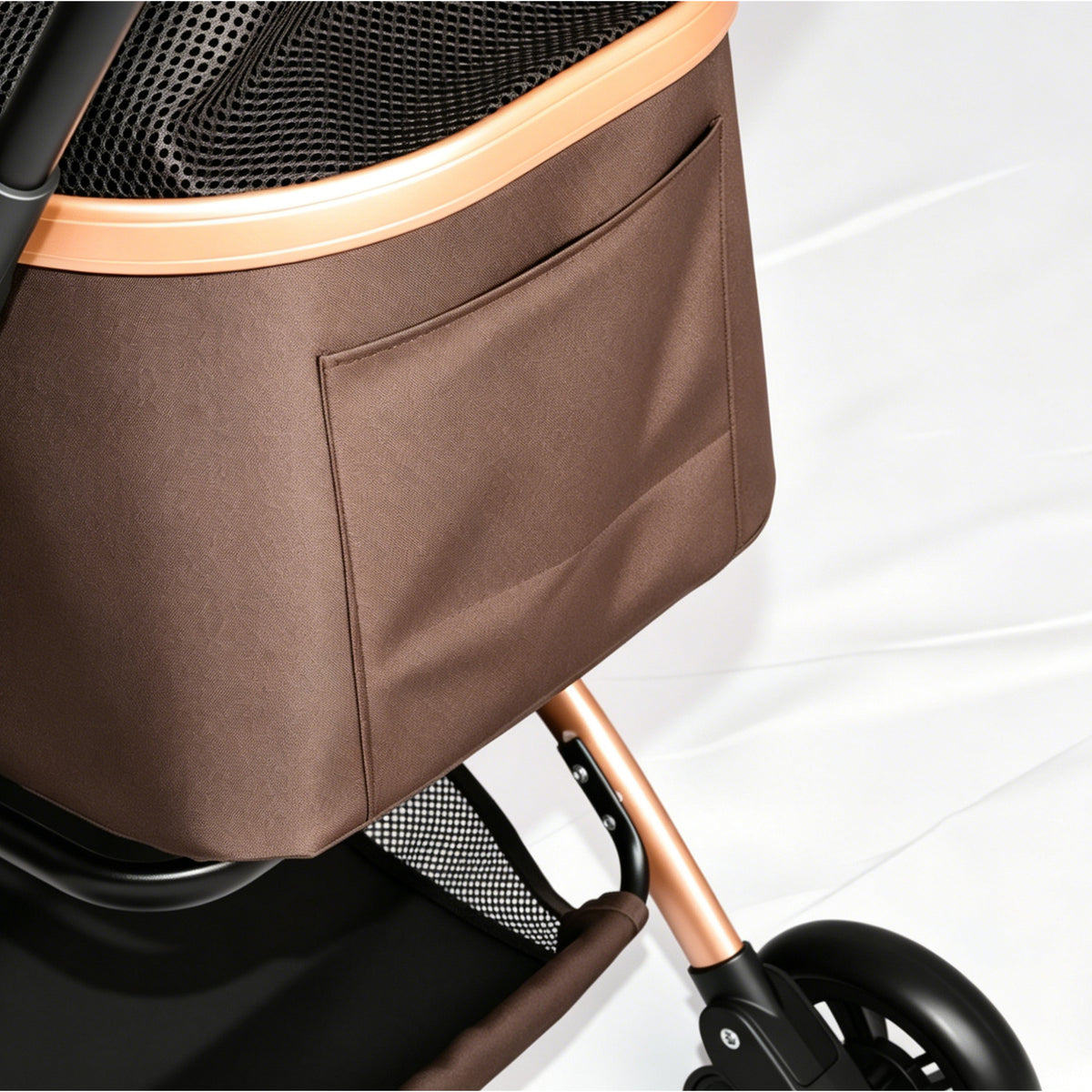 2-in-1 Folding Pet Stroller Khaki — carrier storage pocket