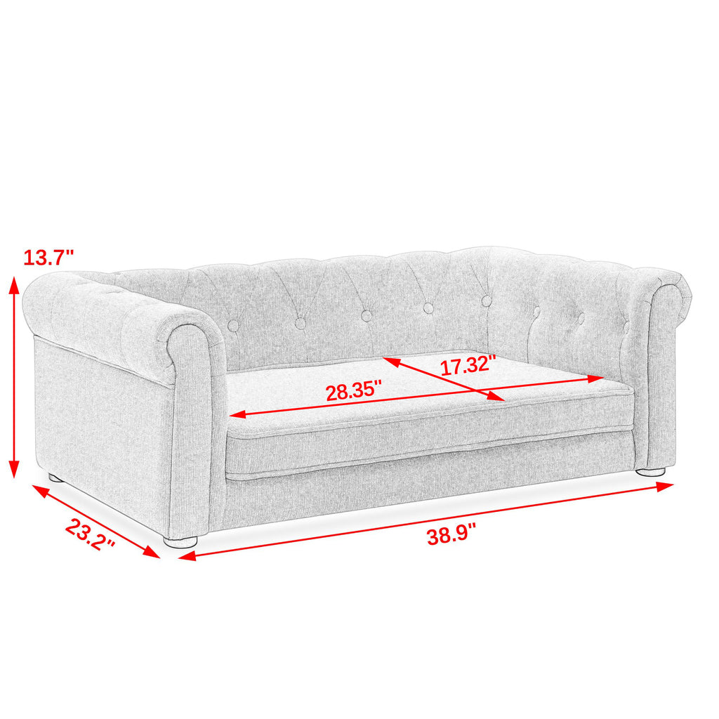 Pet sofa and seat dimensions shown on light-color version