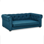 Blue sofa raised base and side view