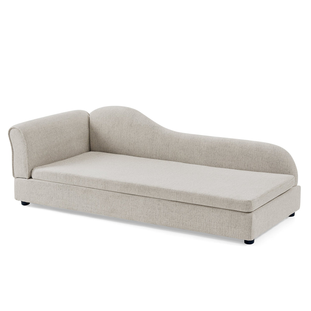 Beige upholstered dog sofa — front product view