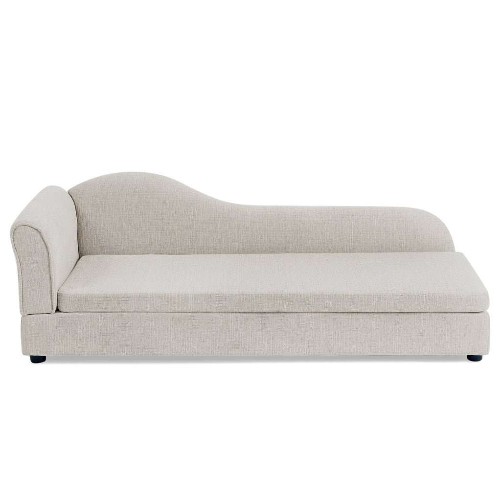 Beige upholstered dog sofa — rear product view