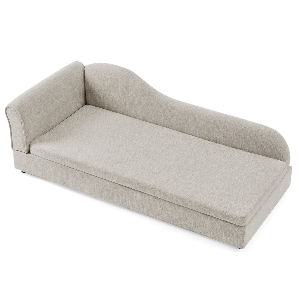 Beige upholstered dog sofa — side product view