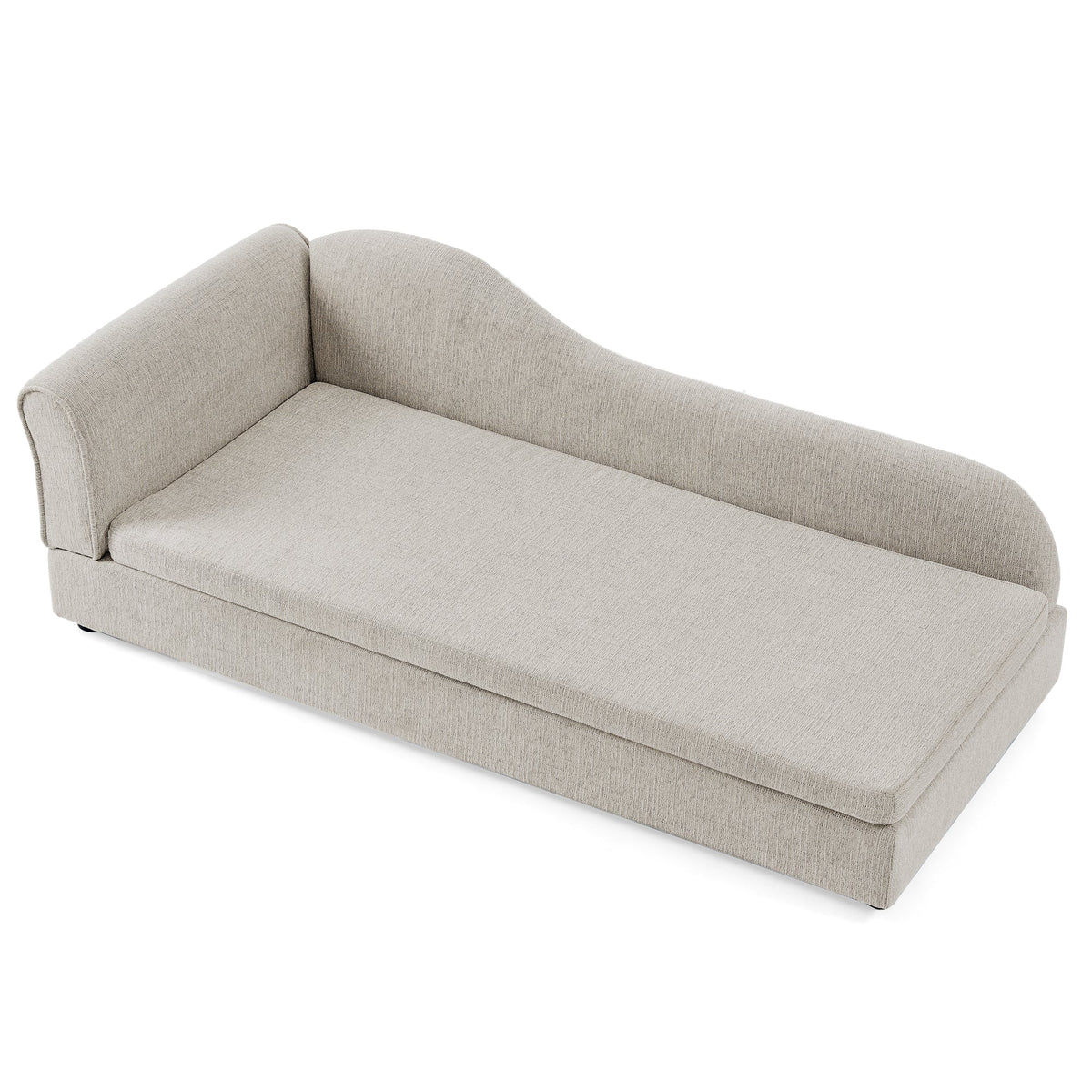 Beige upholstered dog sofa — side product view