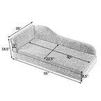 Beige upholstered dog sofa — overall and sleeping area dimensions