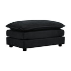 Black Chenille Cushioned Ottoman — on a white background