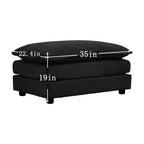 Black Chenille Cushioned Ottoman — dimension image