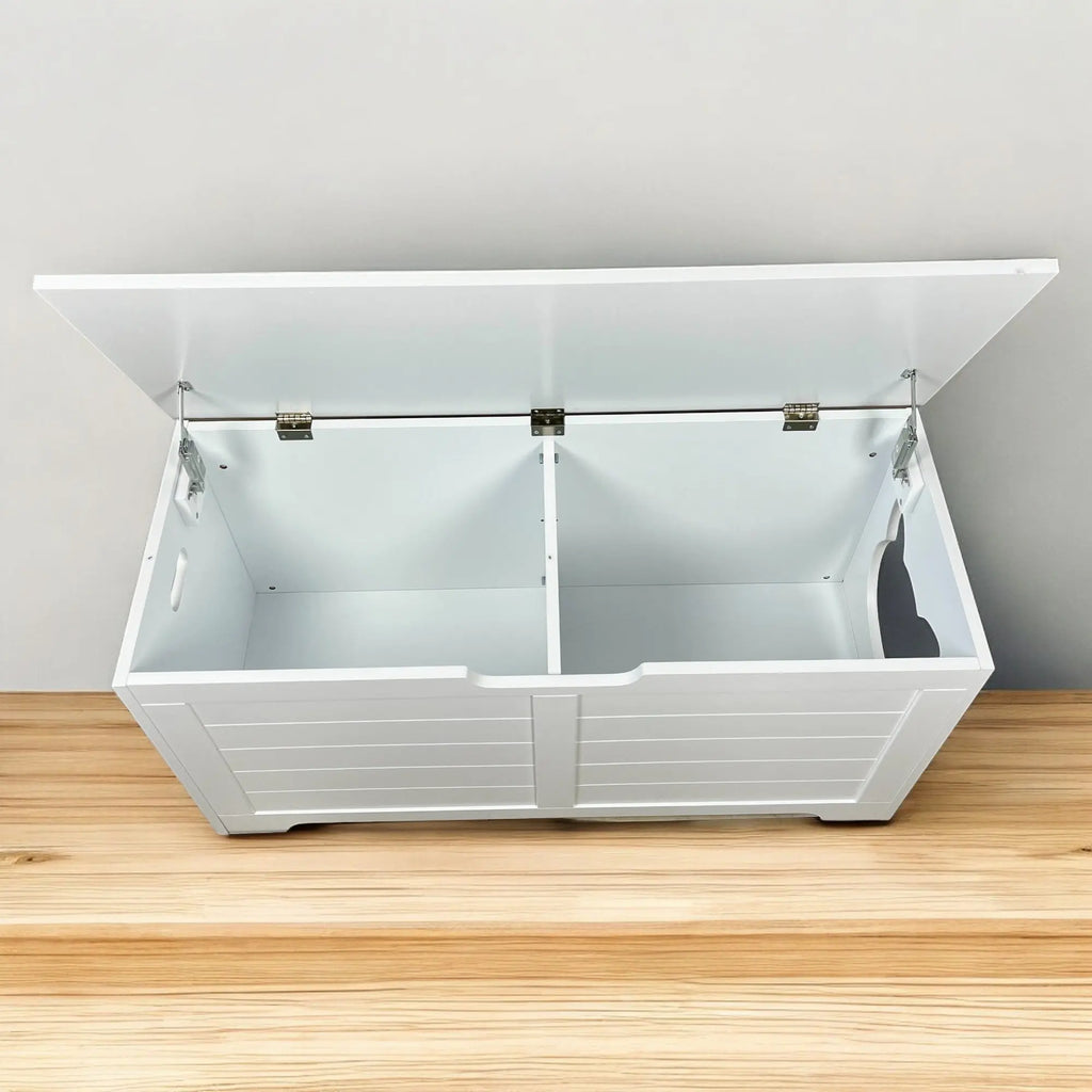 Top-opening litter box cabinet with center divider