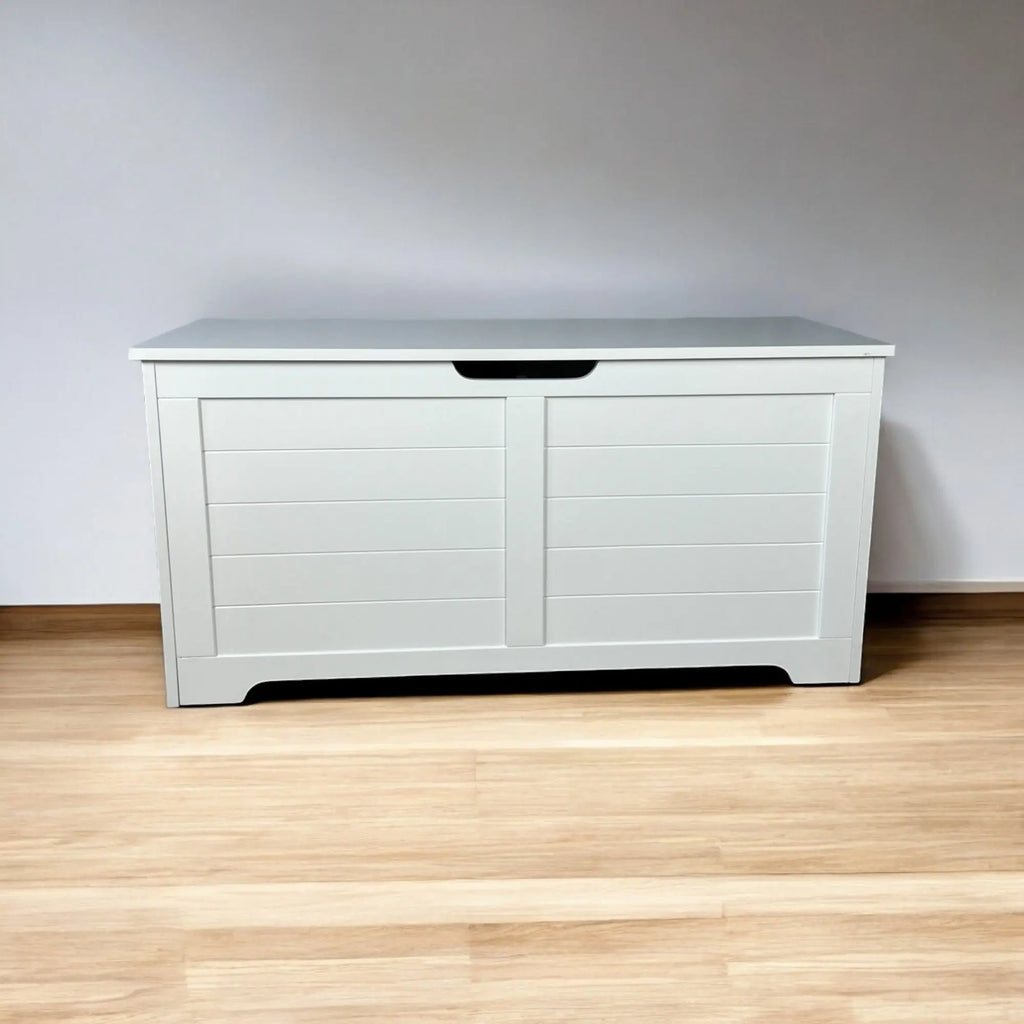 White cat litter box enclosure with recessed handle