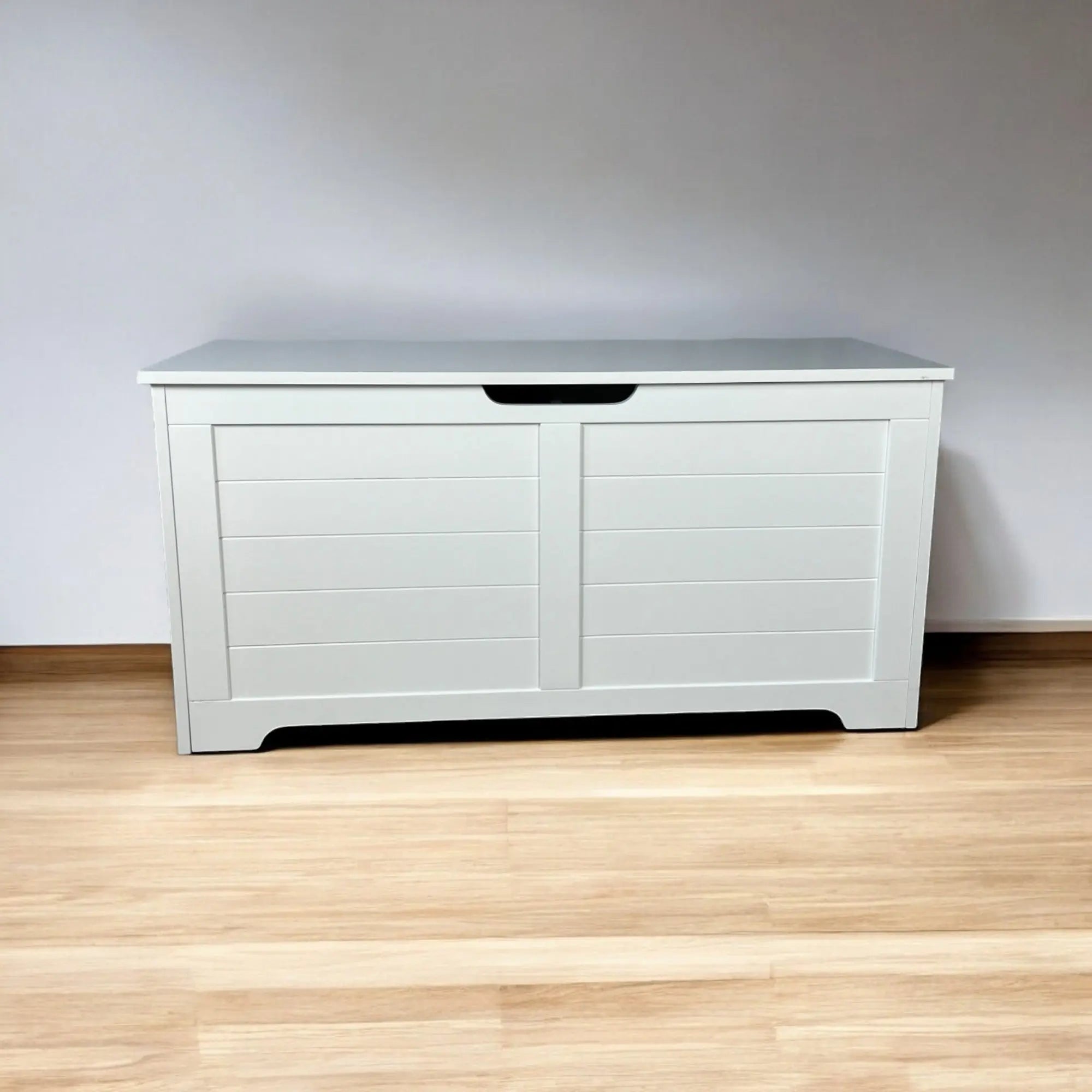 White cat litter box enclosure with recessed handle